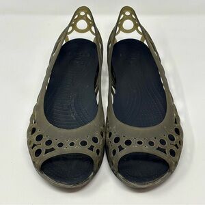 Crocs Adrina Jelly Peep Toe Slip On Ballet Flat Shoes Womens Size 11 Army Green